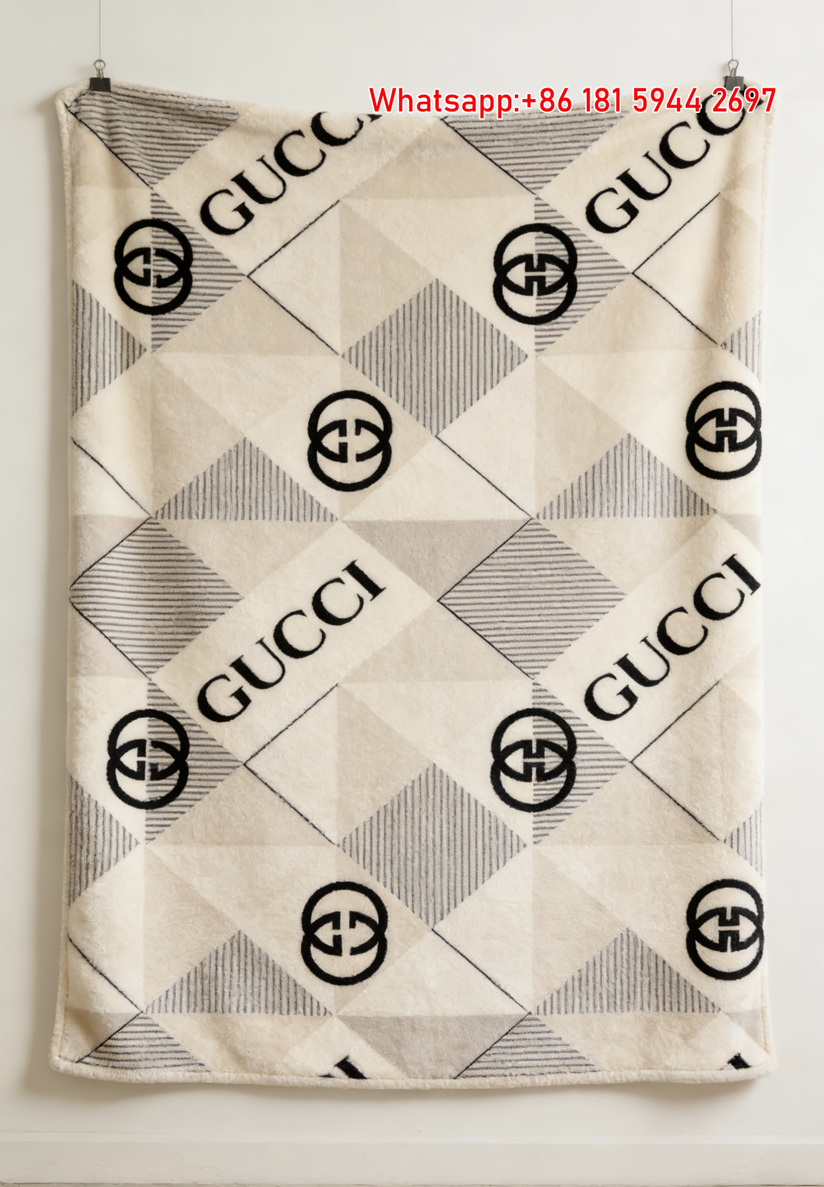 Gucci Geometric GG Monogram Flannel Blanket Minimalist Beige Wall Decor throw blankets IMG_2598